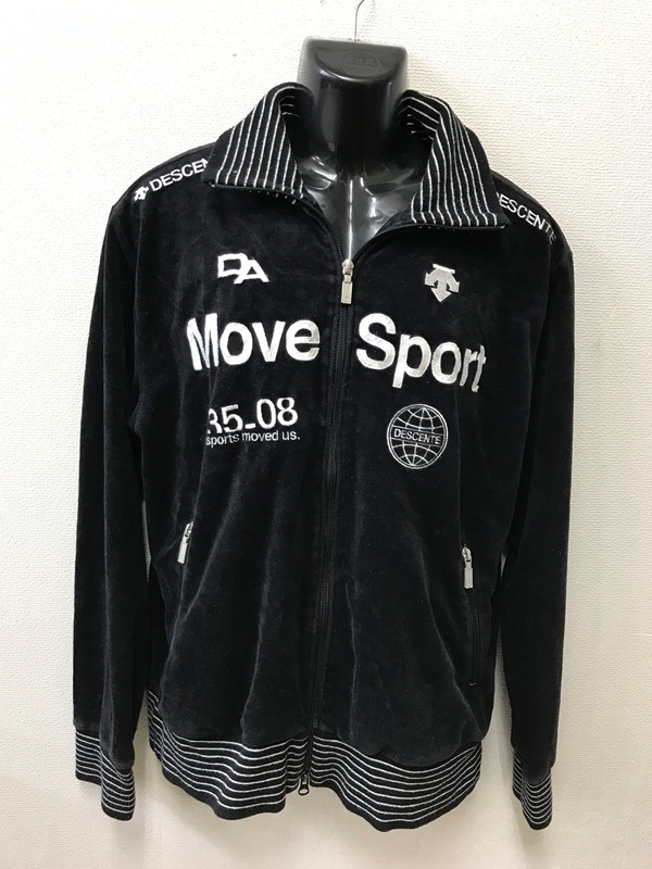 4470 メンズ 【 DESCENTE デサントスポーツ レア品 ベロア フルジップジャケット 】 サイズ:XO 色:ブラック拍卖