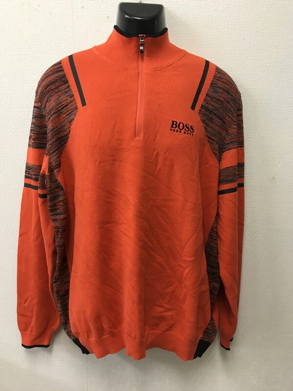 4480 メンズ 【 BOSS HUGO BOSS ゴルフウェア ハーフジップニットセーター 】 サイズ:XXL 色:オレンジ拍卖