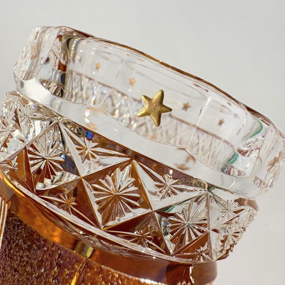 「煌星」石田 慎 作 切子 ガラス工芸 宙吹き 酒器 glass 煌めき ぐい呑み 美術 細工 スター star 光 cutglass 一点物拍卖