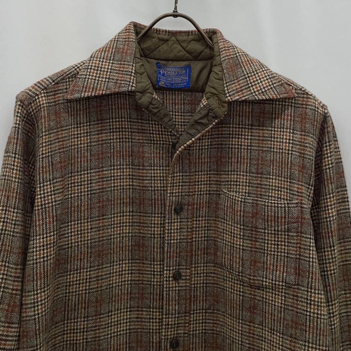 70s PENDLETON ペンドルトン ボードシャツ Mサイズ ウール 長袖 ビンテージ チェック USA製 オープンカラーシャツ オンブレ拍卖
