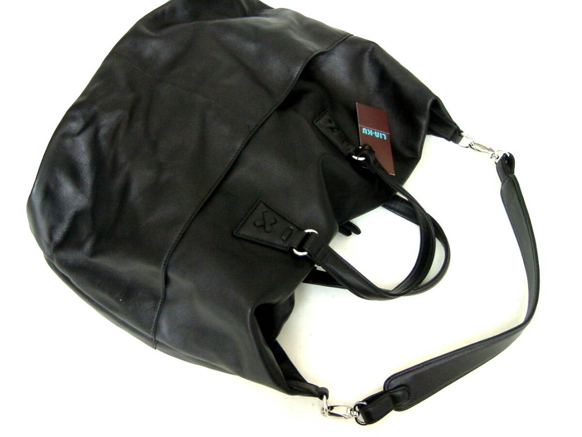 7.5万 新品 リンク輪怐 LIN-KU 黒 レザー本革ボストンバッグバック拍卖