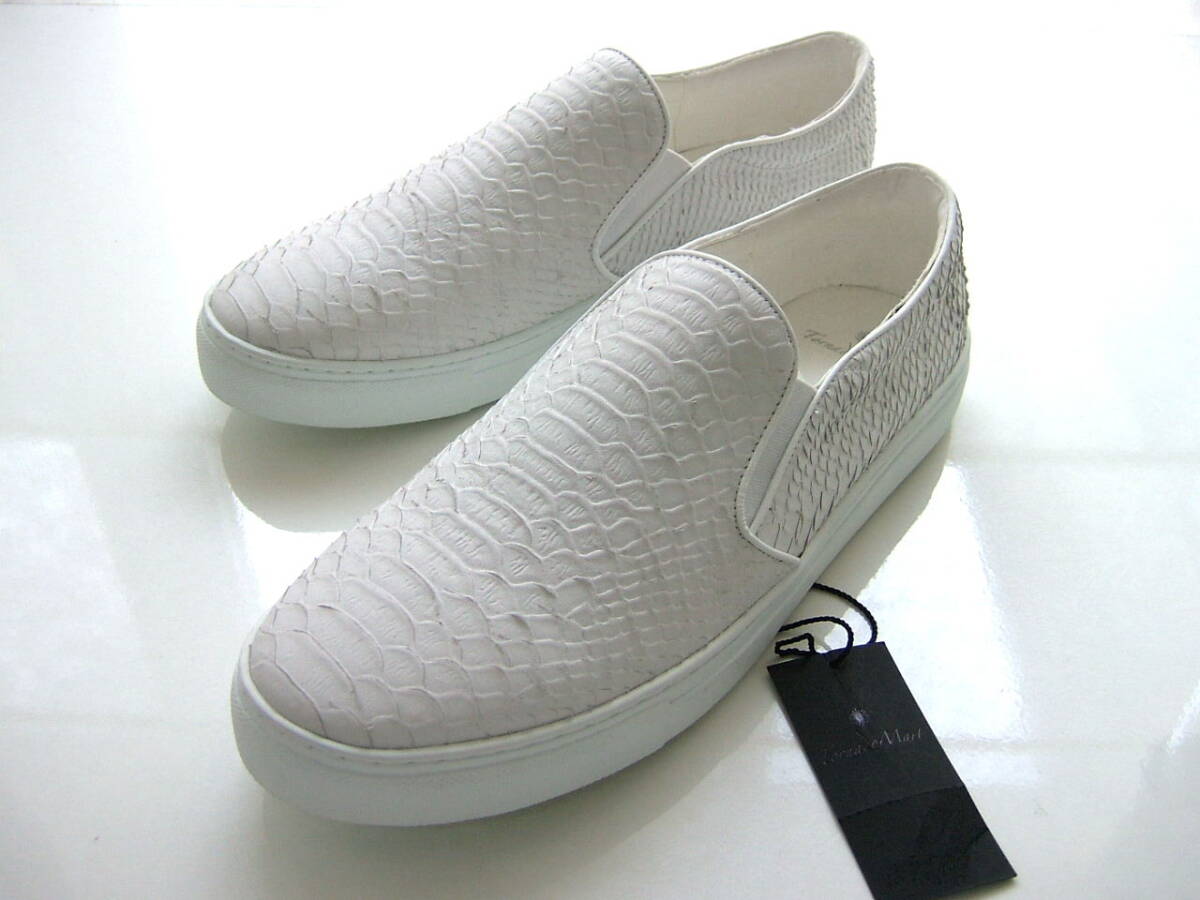 新品 トルネードマート スニーカー 白シューズ L レザー本革 白 パイソンエンボス スリッポン スニーカー 7503拍卖