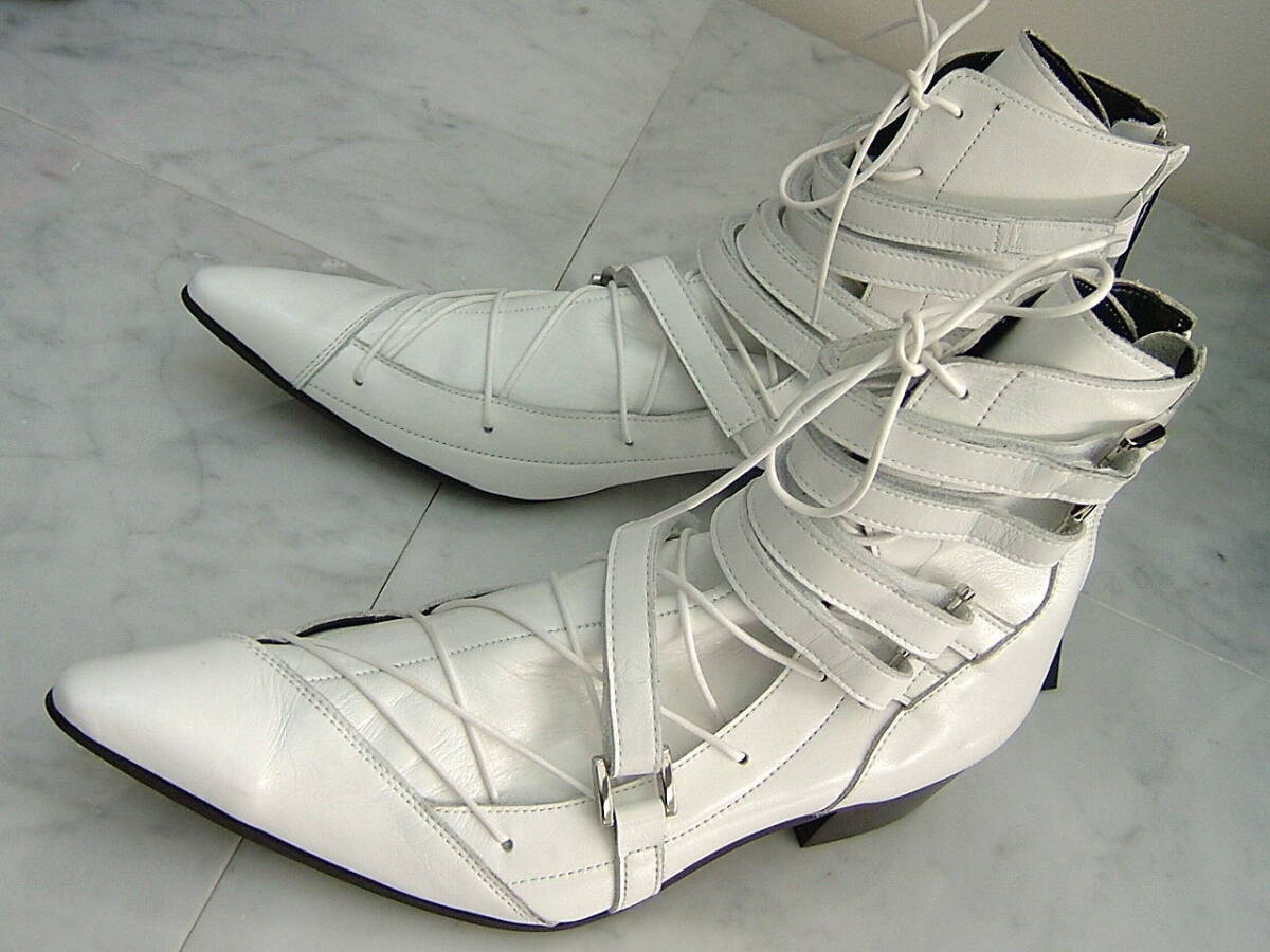 5.9万 新品 トルネードマートLブーツ5連ストラップ白レザー本革シューズ靴TORNADOMART拍卖