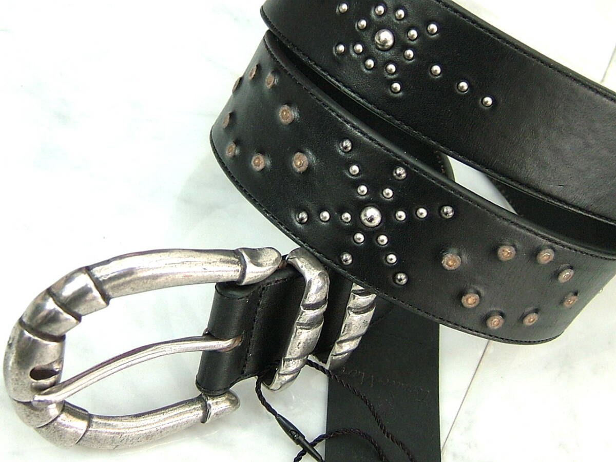 新品 トルネードマート 黒本革レザー スタッズベルト TORNADOMART691拍卖