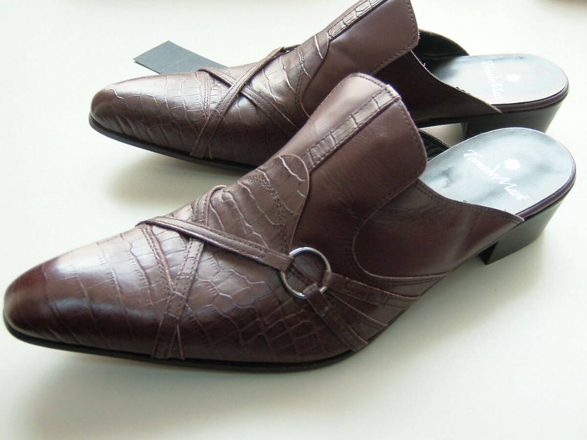 3.8万 新品 トルネードマートL 茶レザー本革ミュールTORNADOMART拍卖