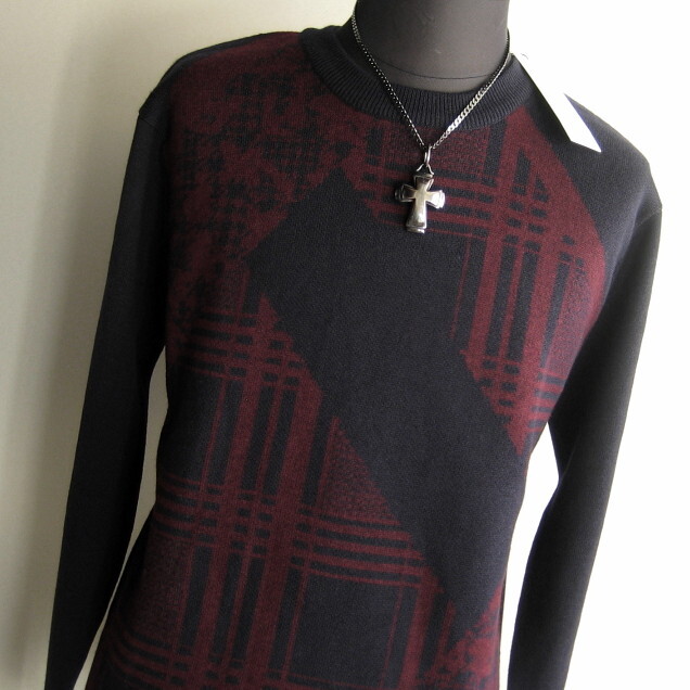 1.5万 新品 L ハイストリート ジャガードクルーネックニット ネイビー サンプル 609拍卖