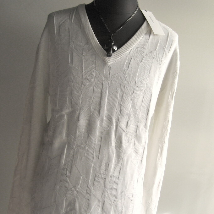 1.5万 新品 L ハイストリート ランダムヘリンボンVネックニット長袖 ホワイト サンプル 560拍卖