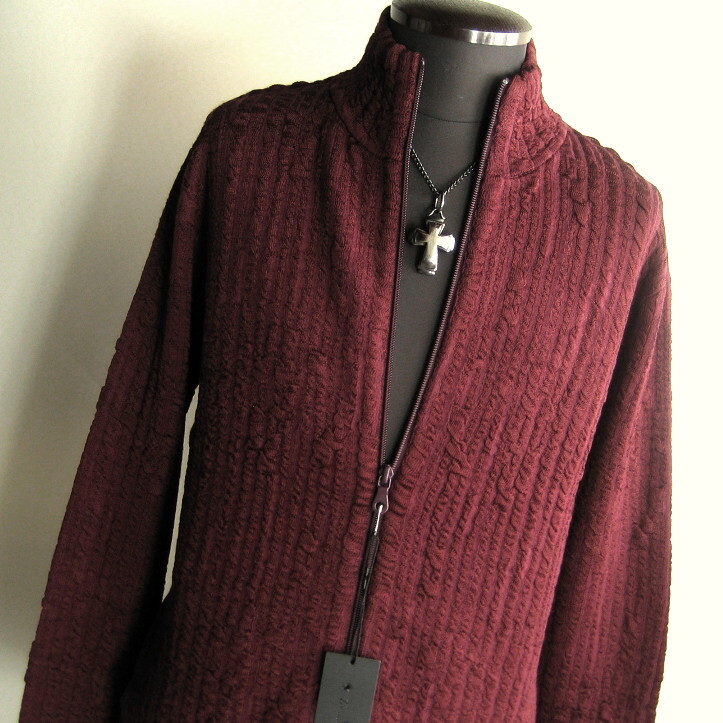 2.4万 新品 L トルネードマート アストラカンジャガードスタンドZIPニット ボルドー サンプル 641拍卖