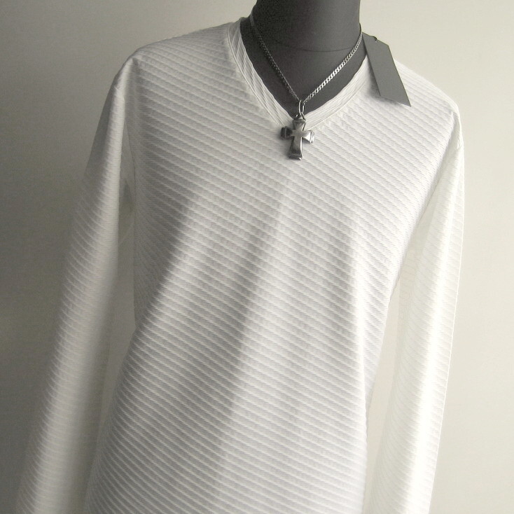 1.7万 新品 L トルネードマートバイアスタックジャカードVネックカットソー長袖 イタリア生地 ホワイト 送料無料 サンプル 675拍卖