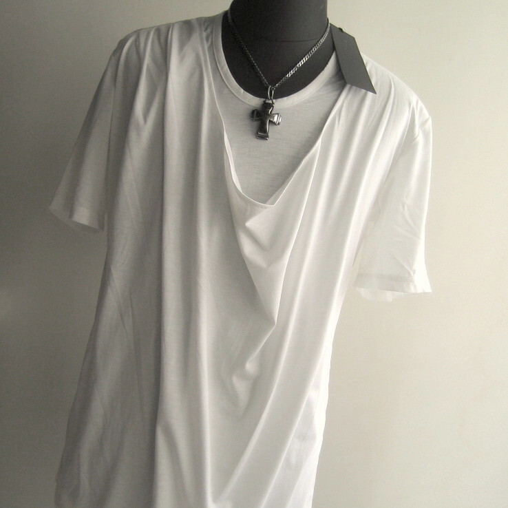 新品 L トルネードマート レイヤードレープTシャツ半袖 ホワイト 送料無料 サンプル 712拍卖