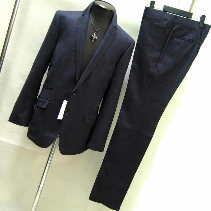 新品 9.2万 ハイストリート L スーツ イタリア CERRUTI チェック ネイビー サンプル 164拍卖