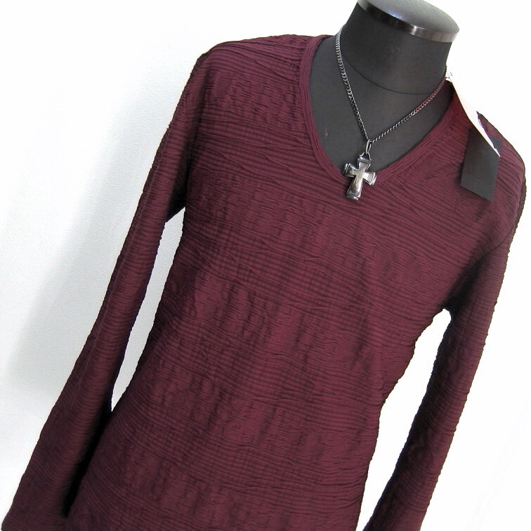 1.4万 新品 M トルネードマート ウェーブタックジャカードカットソー 長袖 Uネック ワイン 送料無料 095拍卖