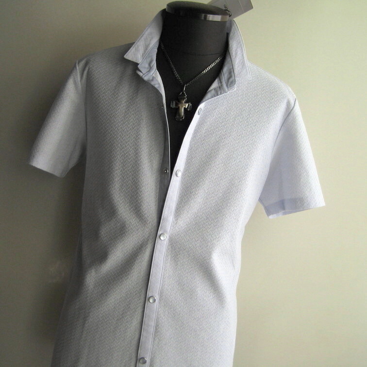 1.2万 新品 トルネードマート L 網柄メランジリンクスカットシャツ半袖 サックスブルー 送料無料 サンプル 711拍卖