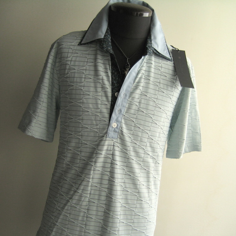 2.3万 新品 L トルネードマート ダイヤプリーツタックJQ半袖スキッパーシャツ イタリア生地 サックスブルー サンプル 送料無料 425拍卖