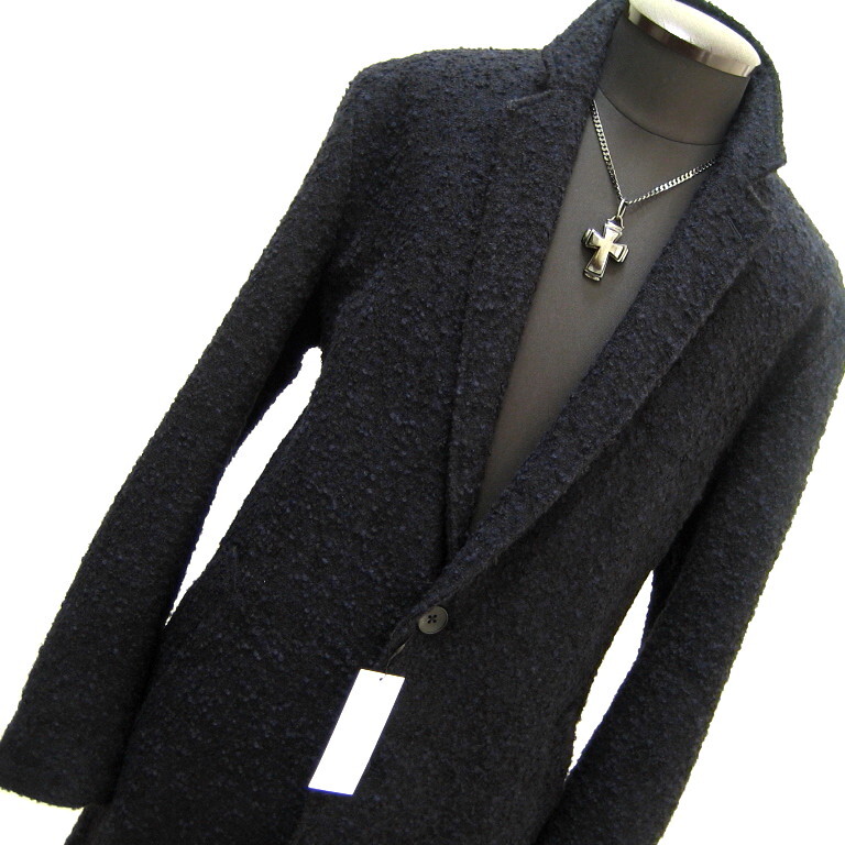 5.3万新品 L ハイストリート チェスターコート イタリアMARZOTTO 紺 032拍卖