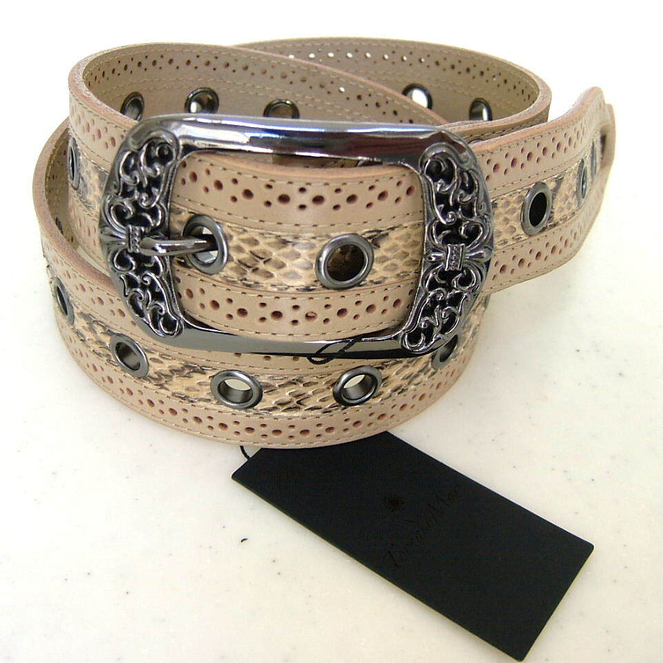 新品 トルネードマート TORNADO MART センタースネーク ベルト ベージュ F 本革レザー 158拍卖