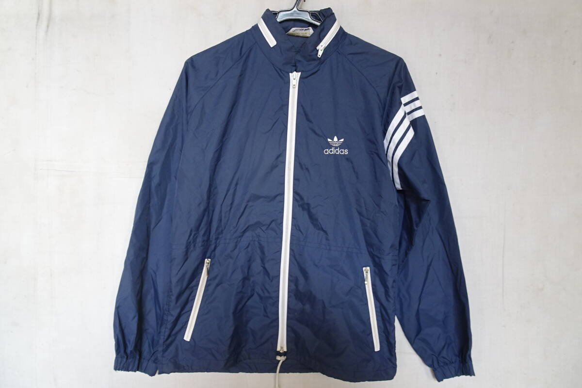 adidas/アディダス/ADS-200/ジャンパー/アウター/ナイロン素材/白3本ライン/三つ葉ロゴ/ポケットファスナー付/紺/ネイビー/Sサイズ(11/7R7)拍卖