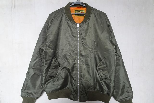 GEAR TREK/MA-1フライトジャケット/中綿入ジャンパー/アウター/前ジップアップ/裏地オレンジ/ミリタリー/緑系カーキ/LLサイズ(11/11R7)拍卖