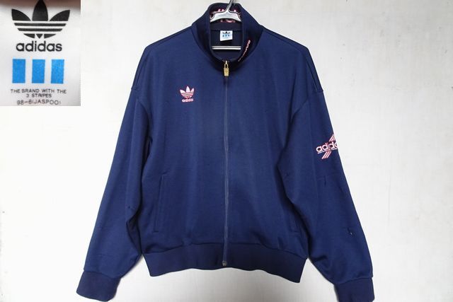 90s'ヴィンテージ/adidas/アディダス/ASR-873/長袖トラックジャケット/ジャージ/前ジップ/三つ葉/スポーツ/紺/ネイビー/Oサイズ(11/13R7)拍卖