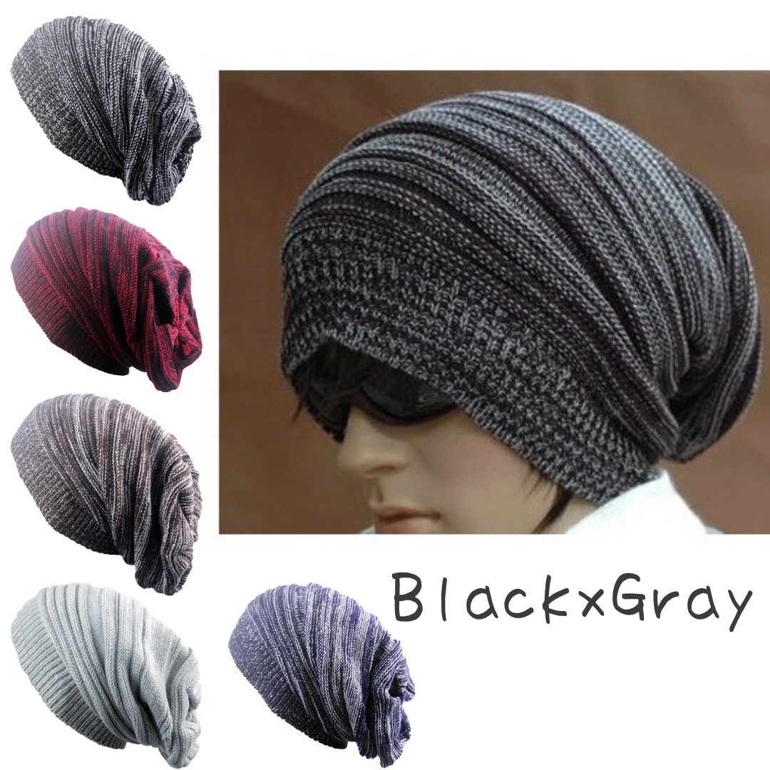 特別価格!★送料無料★ ニット帽 【ブラックxグレー】 レディース メンズ ボーダー ゴルフ ビーニー 帽子 キャップ スキー A5C124拍卖