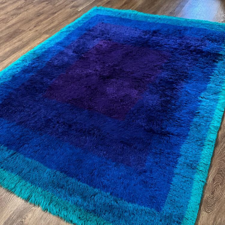 ★空間に彩りを★190×138cm ブルガリア産 絨毯 ラグ リビング ダイニング ディスプレイ ブルー パープル カーペット 02AJSRE251121004D拍卖