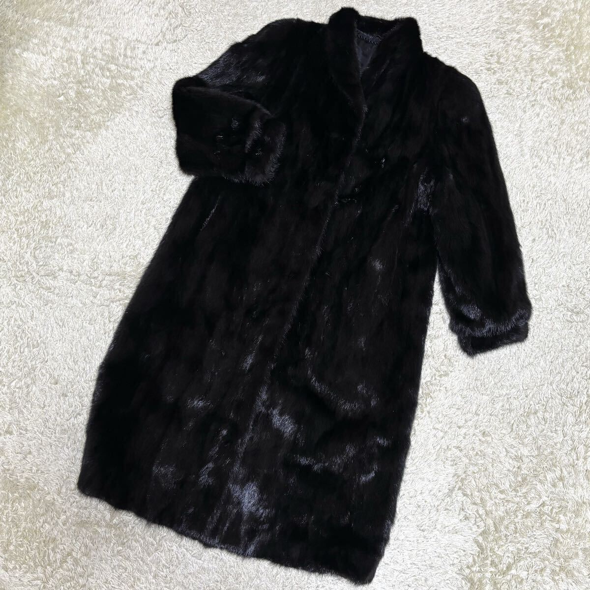 着丈約112cm●ブラックミンク セミロング ロングコート ミンクコート 貂皮 mink ファーコート 拍卖