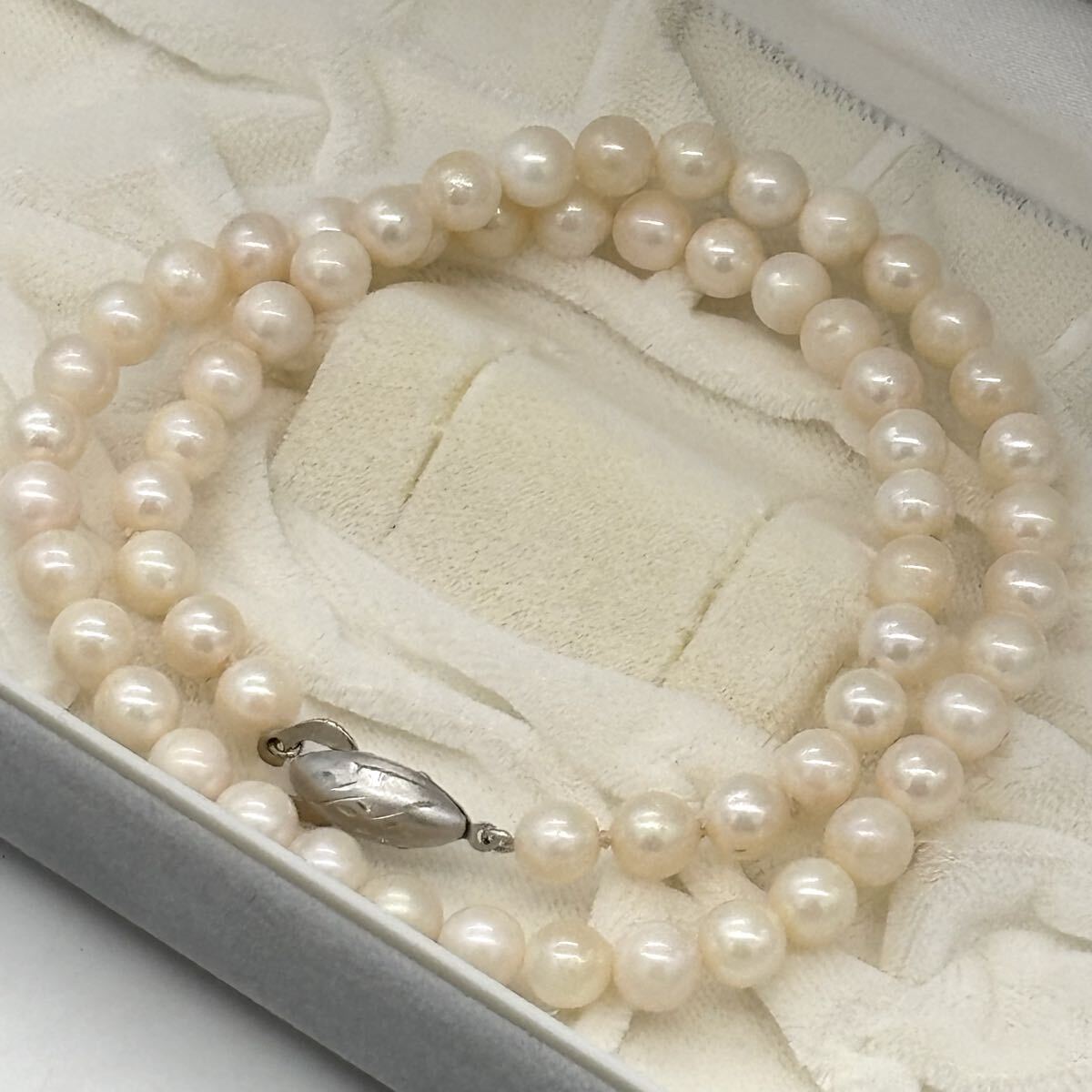 アコヤ 真珠 ネックレス パール 大きさ6.5㎜-6.7㎜-長さ42㎝ 重さ28gpearl jewelry necklace アコヤ 本真珠 silver刻印 シルバー金具拍卖