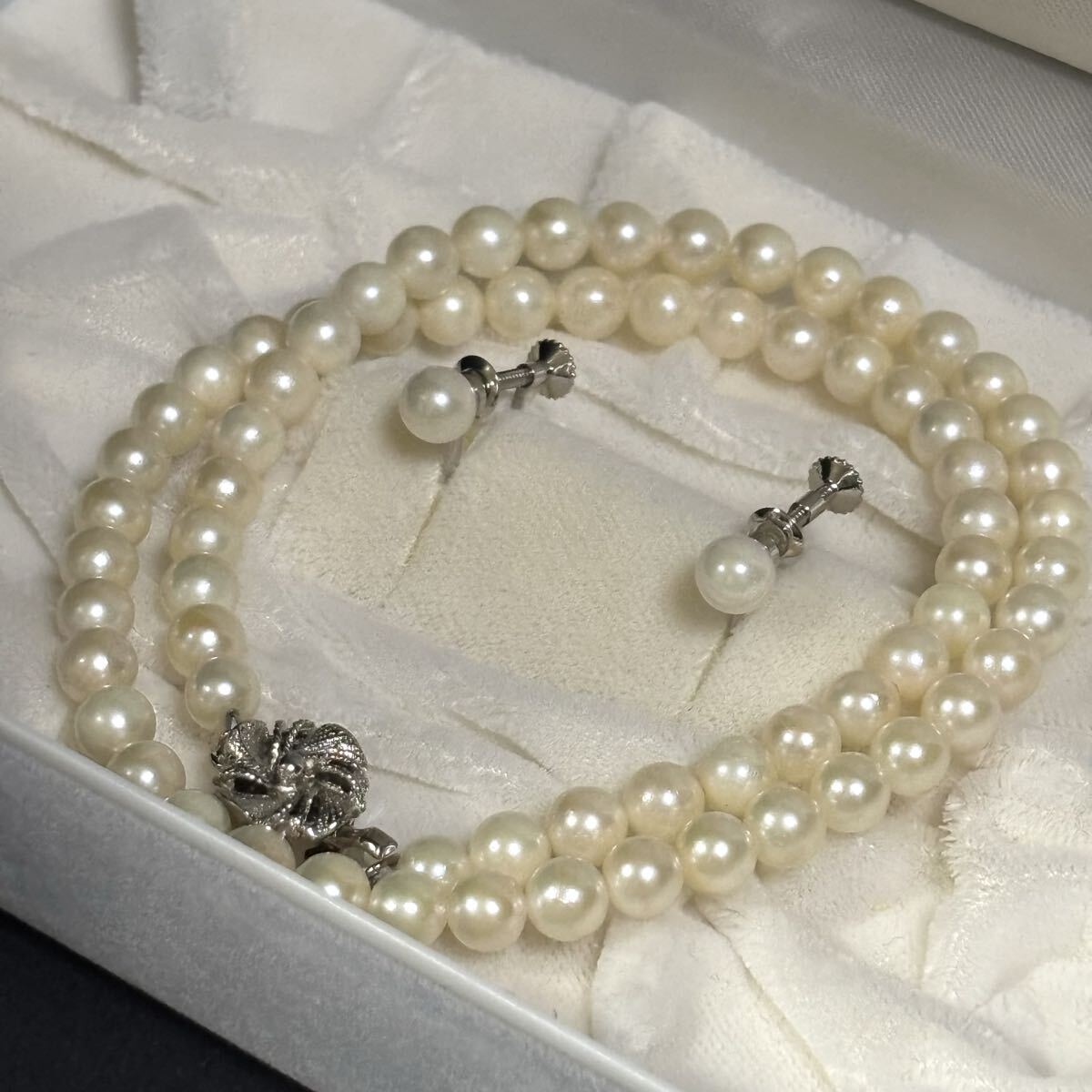 アコヤ真珠 本真珠 パール ネックレス 5.7㎜-5.8㎜ 41㎝ 21g pearl jewelry necklace silver刻印 シルバー金具 あこや イヤリングセット拍卖