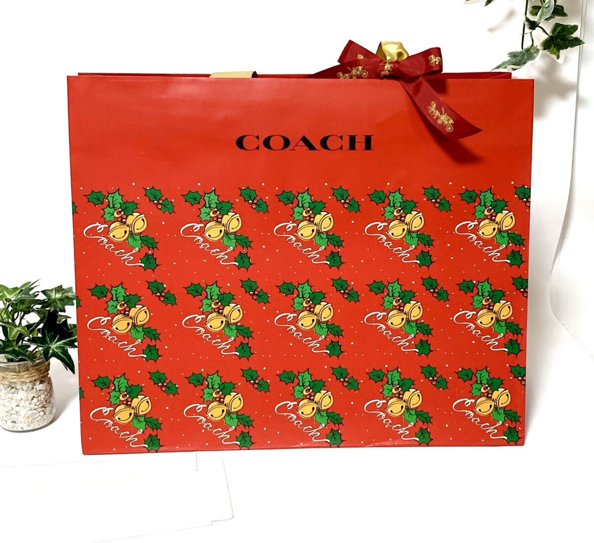 コーチ「COACH」ショッパー クリスマス柄 (6129) 正規品 付属品 ショップ袋 ブランド紙袋 バッグサイズ 折らずに配送拍卖