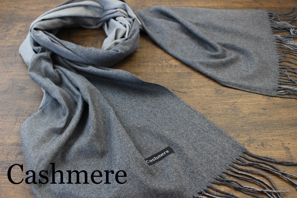 新品【カシミア Cashmere】リバーシブル グラデーション柄×無地 チャコールグレー×グレー C.GRAY ライトタッチ 大判 ストール/マフラー拍卖