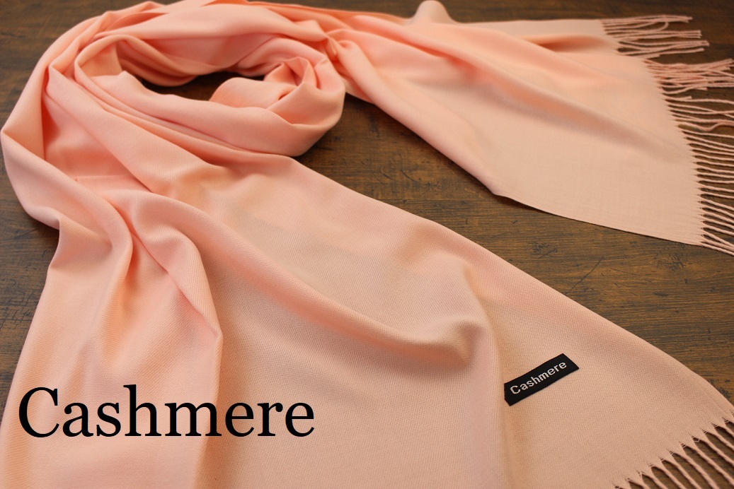 新品【カシミア Cashmere】無地 S.PINK サーモンピンク Plain ライトタッチ 大判 ストール/マフラー拍卖