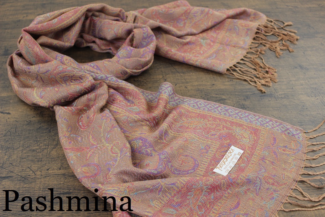 新品【パシュミナ Pashmina】ペイズリー柄 マルチカラー 大判 ストール カシミア100% Cashmere拍卖