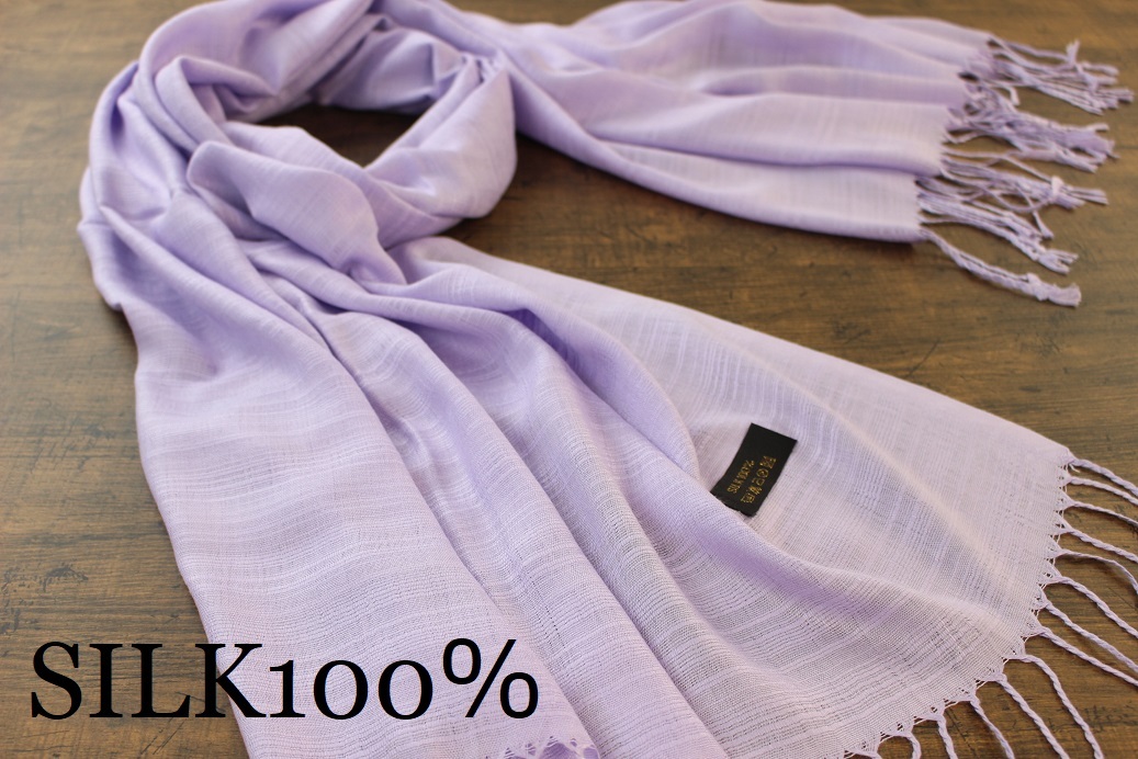 新品【シルク100% SILK】無地 パステルパープル PURPLE 紫Plain 大判 ストール 訳あり拍卖