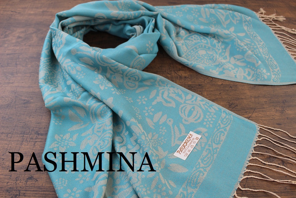 新品【パシュミナ Pashmina】ボタニカル柄 エメラルドグリーン 緑 E.GREEN 大判 ストール カシミア100% Cashmere 拍卖