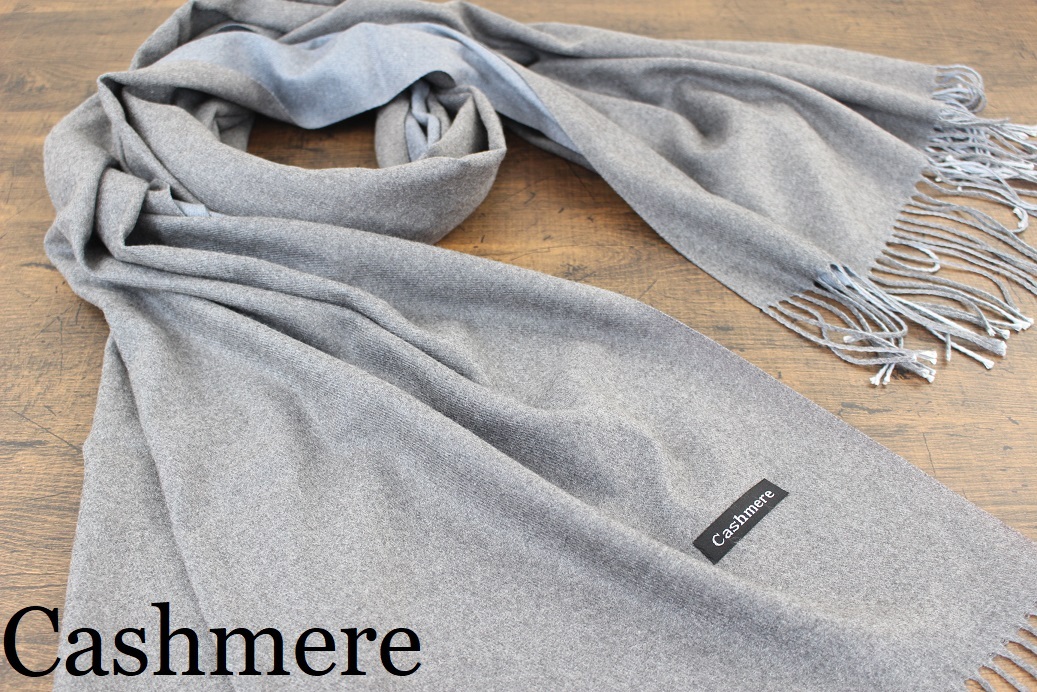 新品【カシミア Cashmere】リバーシブル 無地×無地 グレー×ストレートブルー GRAY×S.BLUE ライトタッチ 大判 ストール/マフラー拍卖