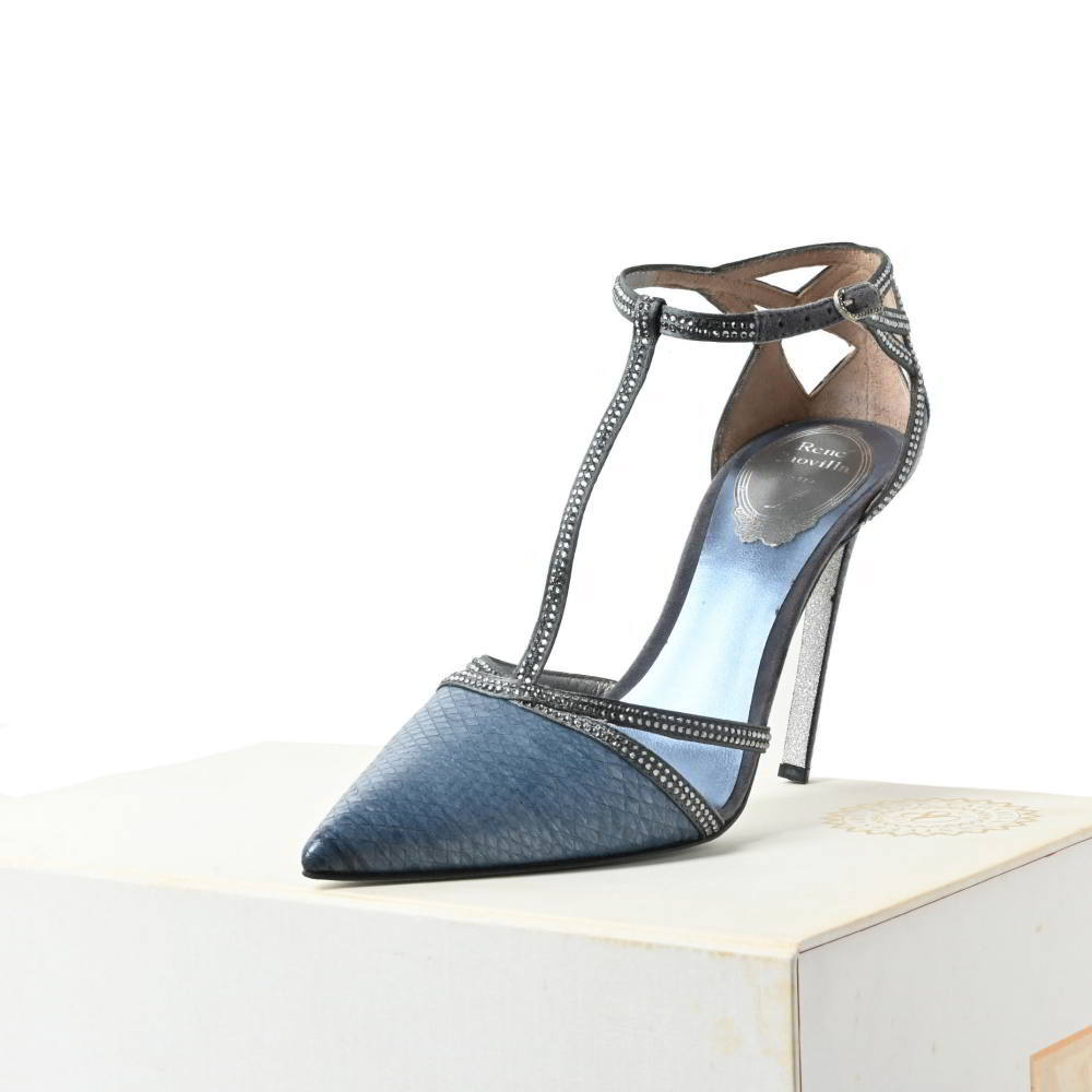 未使用 Rene Caovilla MAUVE SATIN STRASS ラインストーン サンダル 36 ブルー レネカオヴィラ KL4PCUQK51拍卖