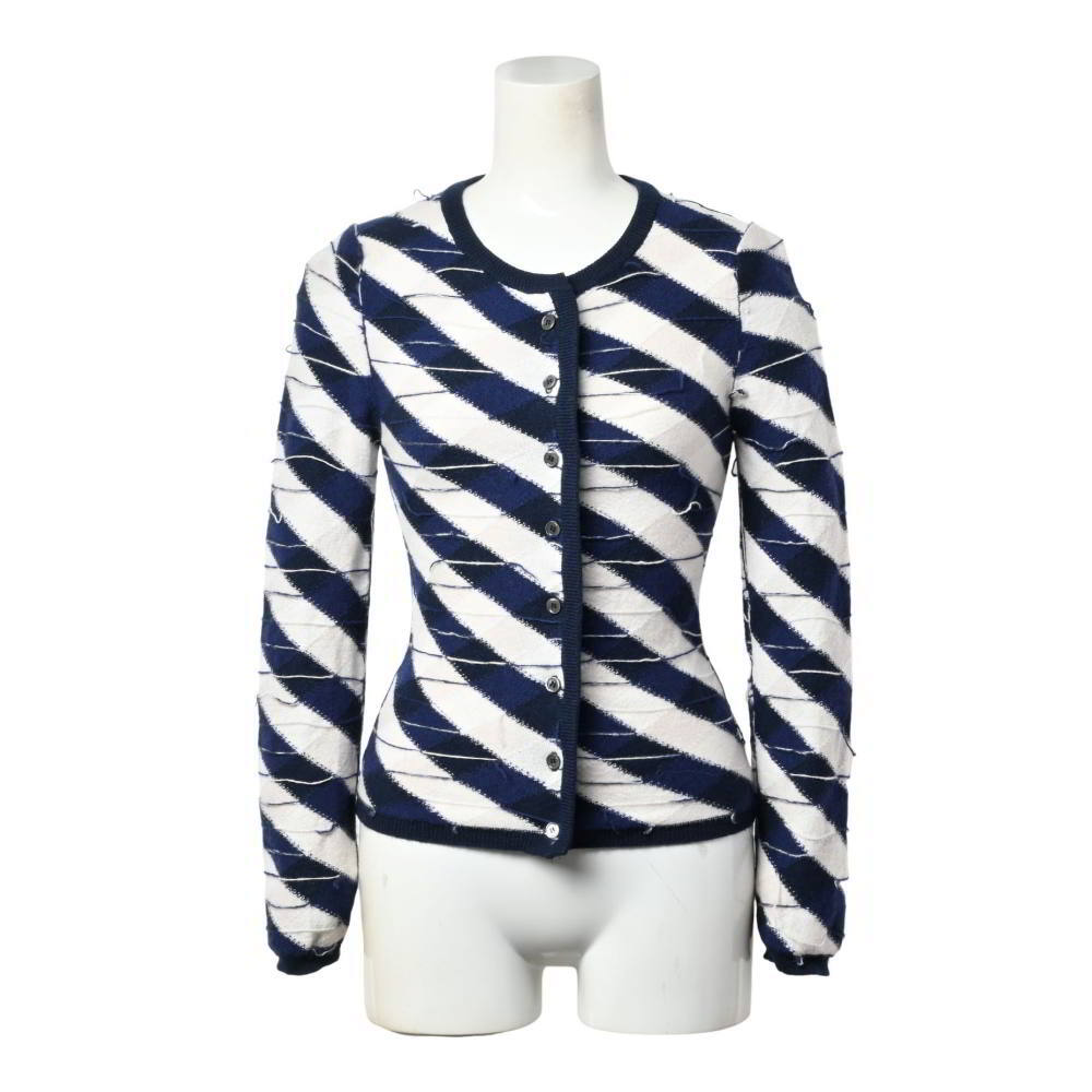 THOM BROWNE ウール ボーダー ニット カーディガン 0 ホワイト トムブラウン KL4PUBUA29拍卖