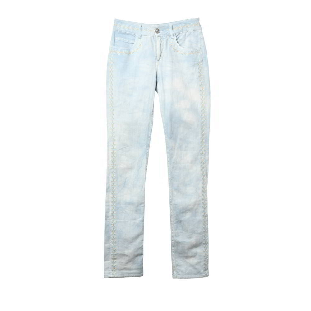 CHANEL P40103V29044 ココマーク 刺繍 コットン デニム パンツ 36 ライトブルー シャネル KL4BAPSQ94拍卖