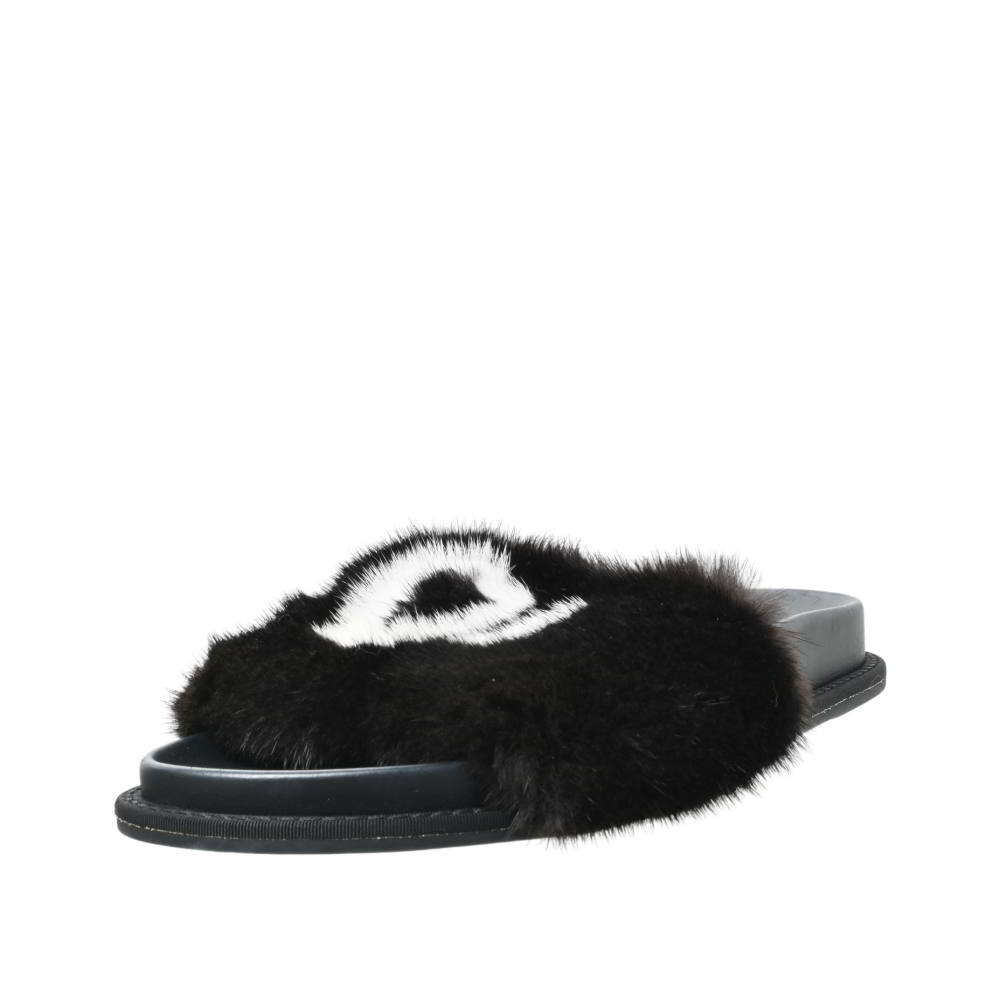 FENDI FILA フェンディマニア ロゴ ファー サンダル 39 ブラック フェンディ KL4BAQBU92拍卖