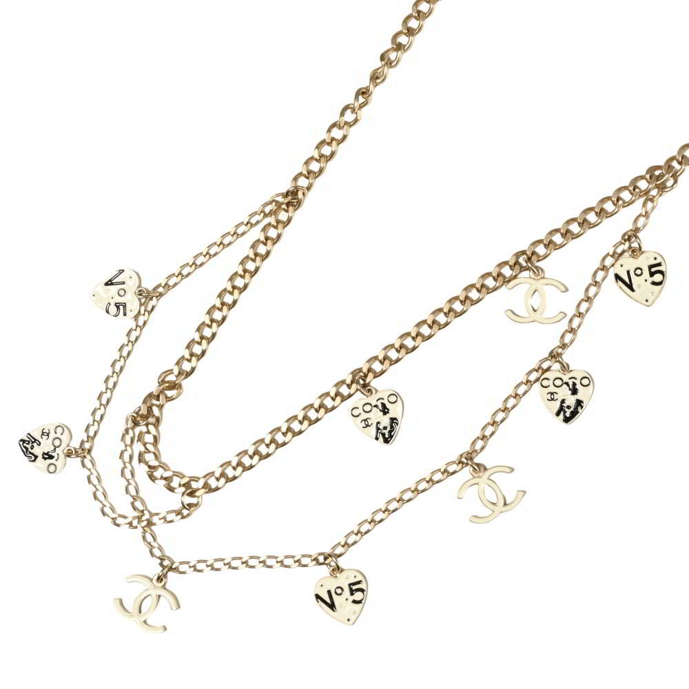 美品 CHANEL 06P No.5 ココマーク ハートモチーフ チェーン ベルト FREE シャンパン シャネル KL4BABCP93拍卖