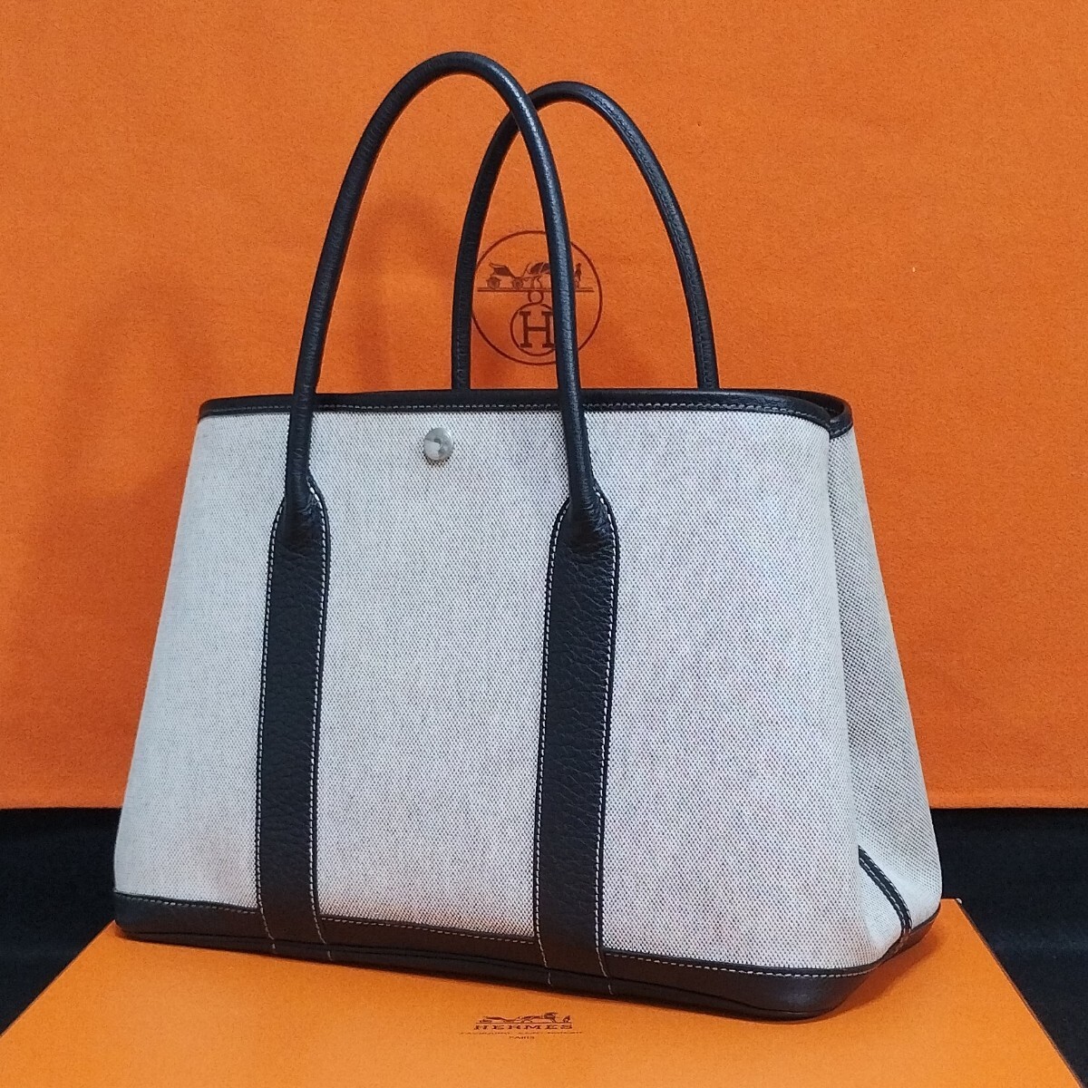 ♪7 正規品 HERMES エルメス ガーデンパーティ ガーデンパーティー PM □H 人気の外側コーティング無拍卖