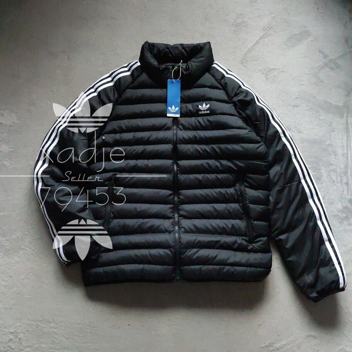 新品 正規品 adidas originals アディダス オリジナルス 中綿入り パデッド ジャケット 三つ葉 刺繍 定価16500円 黒 ブラック 白 2XL拍卖