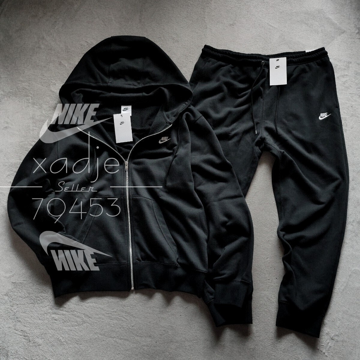 新品 正規品 NIKE ナイキ 上下セット ジップ スウェット パーカー スウェットパンツ ロゴ 刺繍 セットアップ 黒 ブラック 定価17380円 2XL拍卖