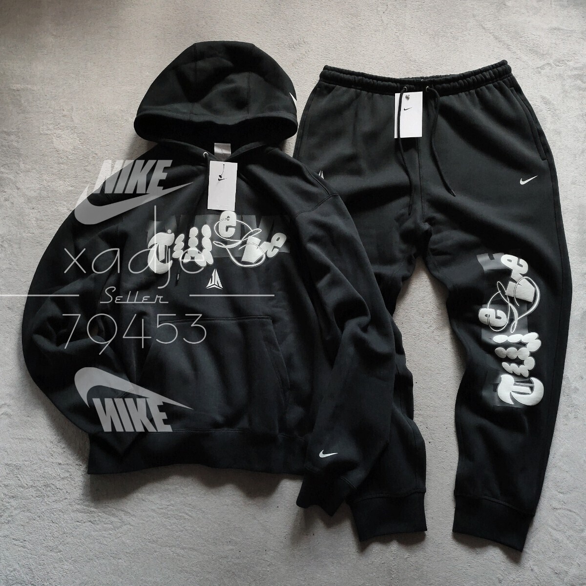 新品 正規品 NIKE ナイキ 上下セット グラフィック プリント スウェット パーカー パンツ セットアップ 定価20020円 ブラック 裏起毛 2XL拍卖