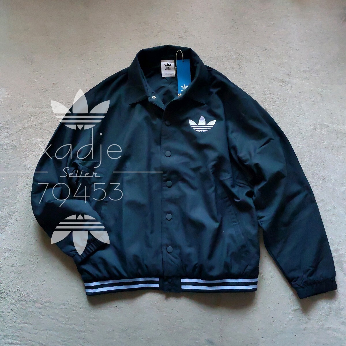 新品 正規品 adidas originals アディダス オリジナルス コーチジャケット 三つ葉 ロゴ 刺繍 定価15400円 紺 ネイビー オーロラインク 2XL拍卖