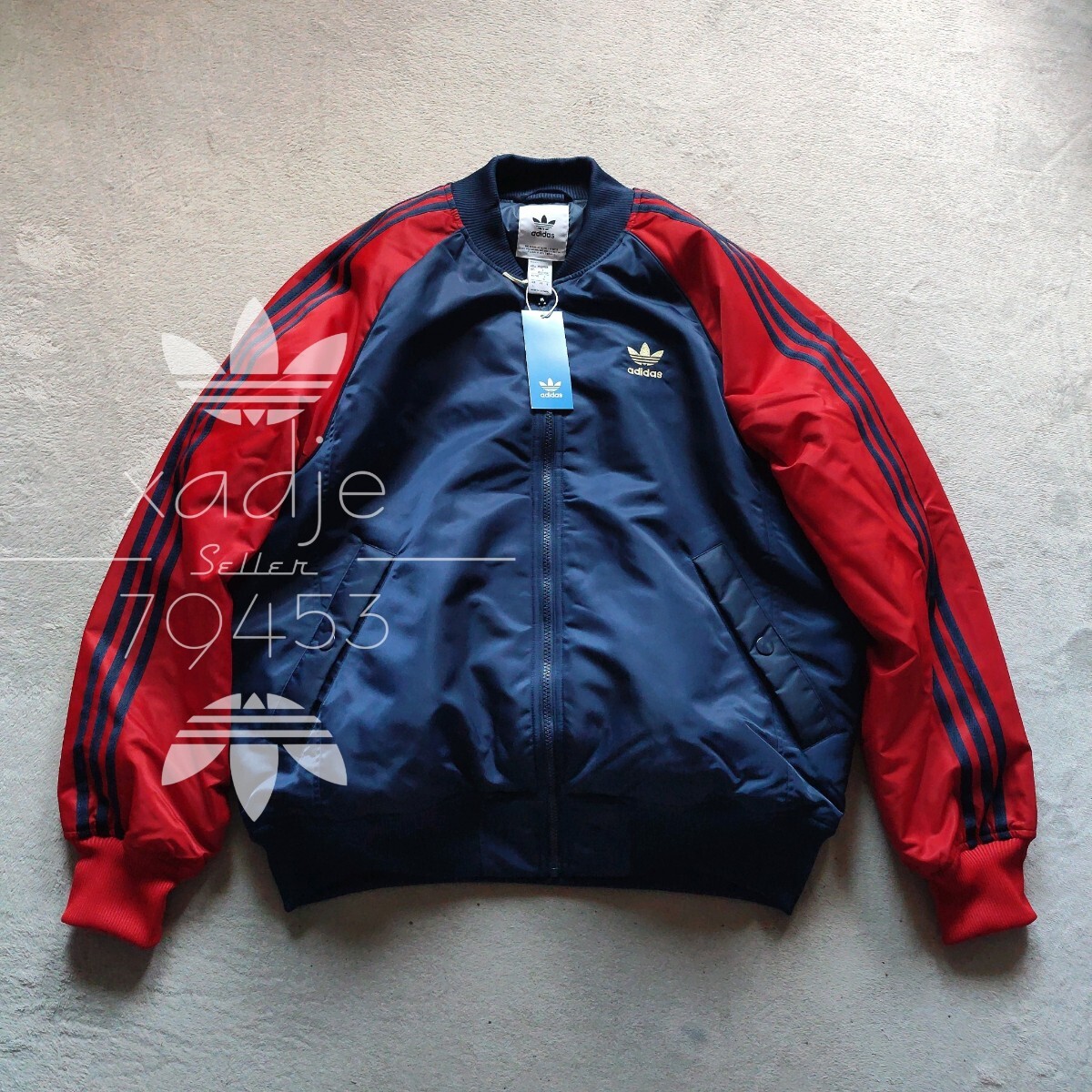 新品 正規品 adidas originals アディダス オリジナルス プレミアム カレッジ ジャケット 紺色 ネイビー 赤 刺繍 定価19800円 ゆるめ XL拍卖