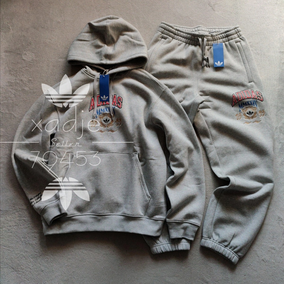 新品 正規品 adidas originals アディダス オリジナルス スウェット パーカー パンツ 上下 セットアップ 灰 グレー 定価21340円 裏起毛 XL拍卖