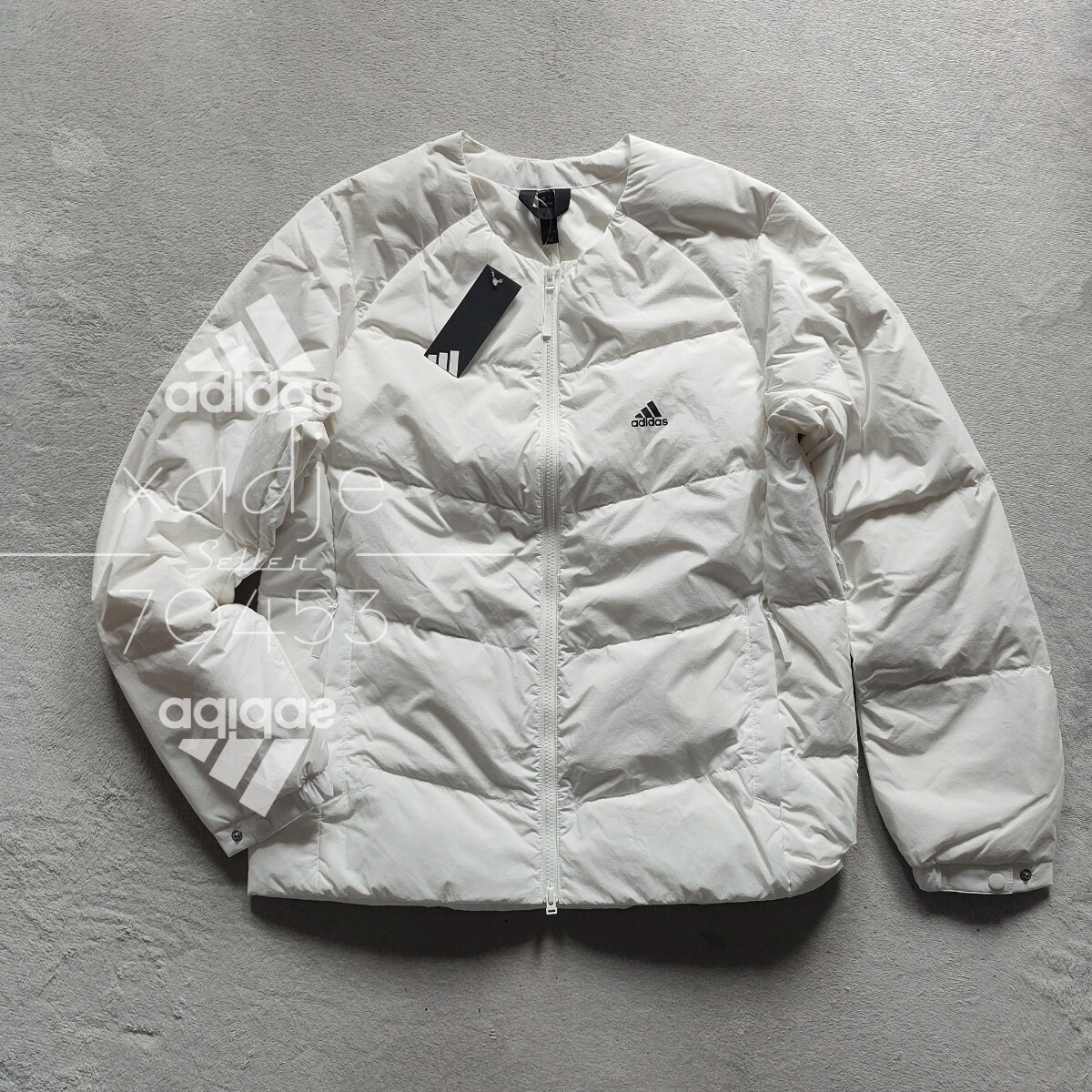新品 正規品 adidas アディダス ダウン80 フェザー20 ダウンジャケット 白 ホワイト ロゴ プリント 軽量 インナーダウン 定価18700円 XL拍卖