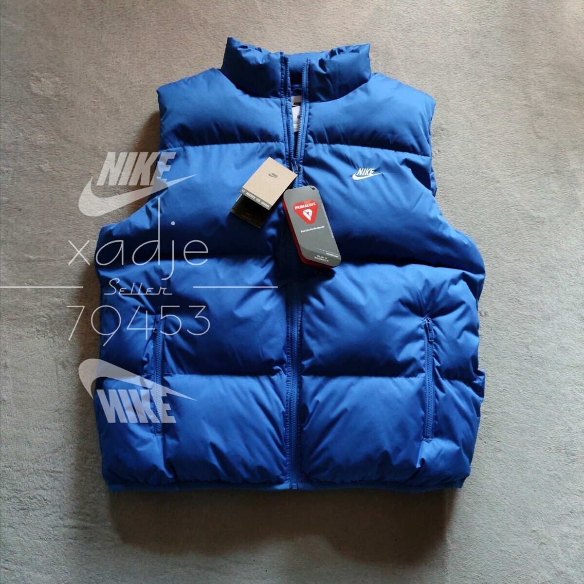 新品 正規品 NIKE ナイキ サーマ PrimaLoft プリマロフト パファー ベスト 青 ブルー ロゴ 刺繍 厚手 撥水加工 保温 定価20130円 2XL XXL拍卖
