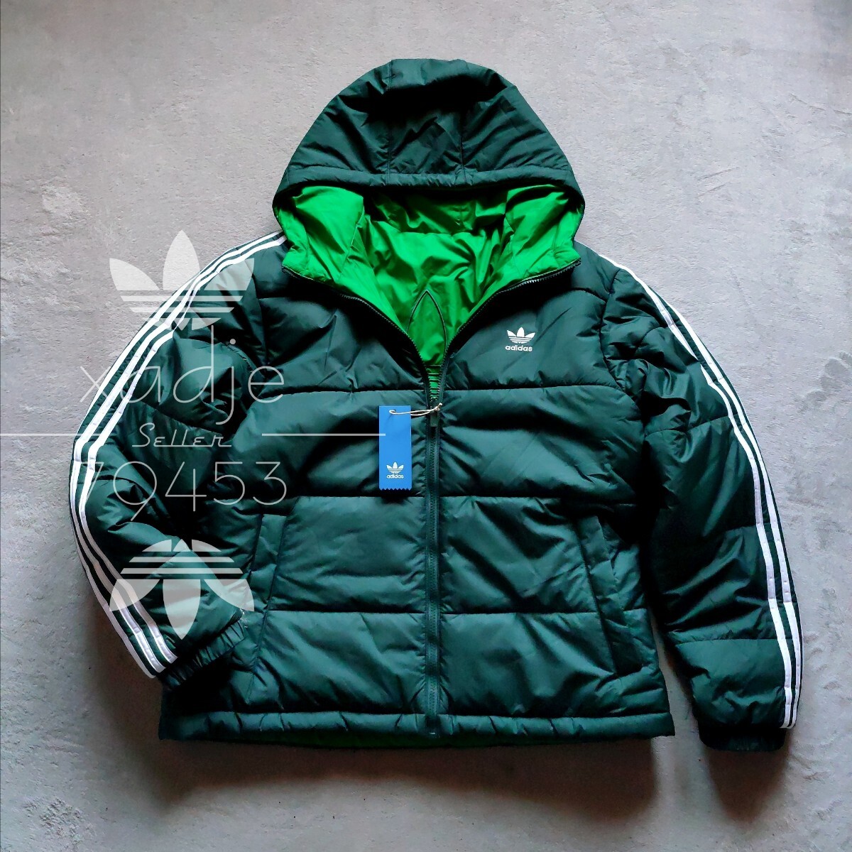 新品 正規品 adidas originals アディダス オリジナルス 2WAY リバーシブル ジャケット 防寒 保温 緑 グリーン 黄緑 黒 定価23100円 XL拍卖